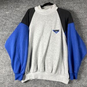 Vintage Pony Sweatshirt Mens L Gray Colorblock Mock Neck 80s Retro Embroidered